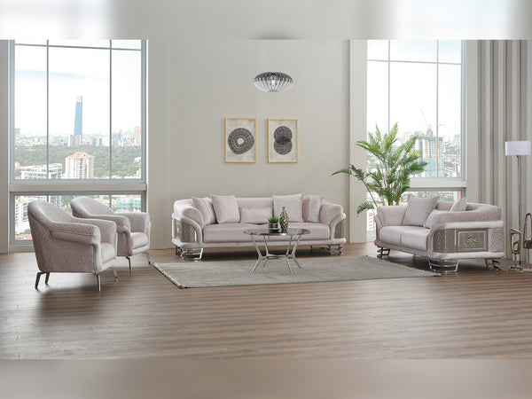Versace 3-pieces (Sofa & Loveseat & Chair) Livingroom Set in Light Grey
