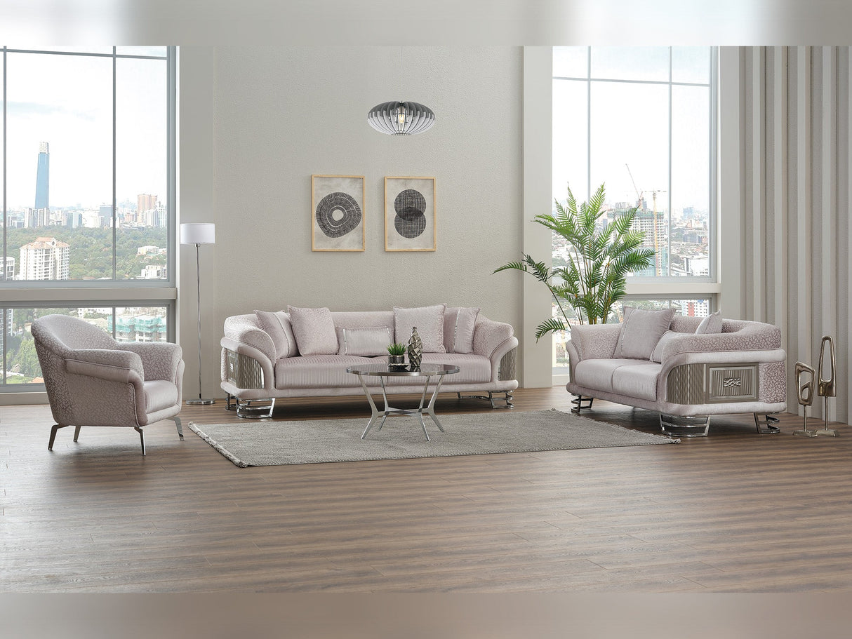 Versace 3-pieces (Sofa & Loveseat & Chair) Livingroom Set in Light Grey from Furnia - Luna Furniture