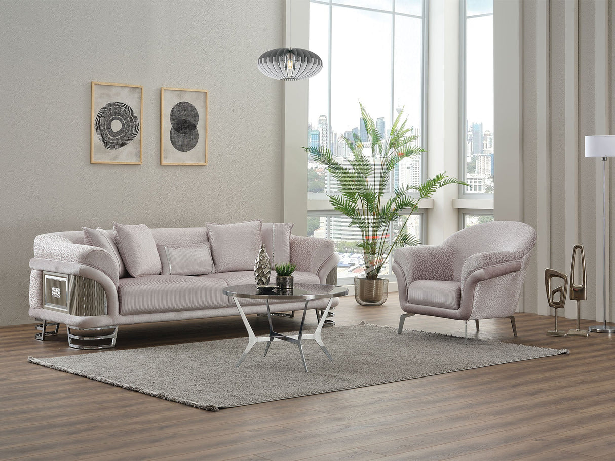 Versace 3-pieces (Sofa & Loveseat & Chair) Livingroom Set in Light Grey from Furnia - Luna Furniture