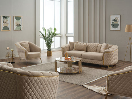 Victoria 3-pieces Living Room Set in Cream from Furnia - Luna Furniture
