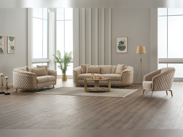 Victoria 3-pieces Living Room Set in Cream