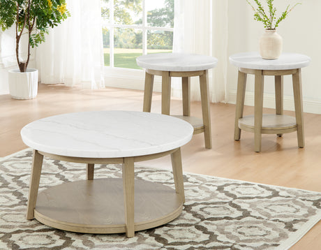 Vida 3-Piece Castered Round White Marble Top Table Set from Steve Silver - Luna Furniture