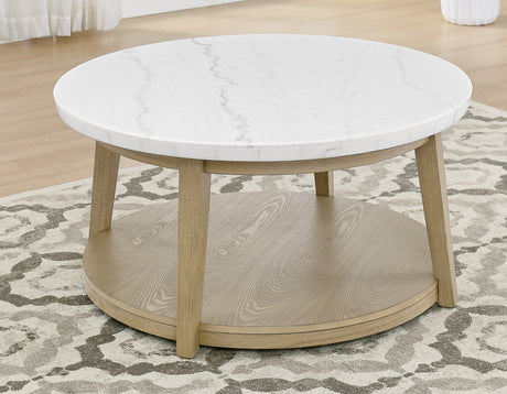 Vida Round 36″ White Marble Top Cocktail Table with Casters from Steve Silver - Luna Furniture