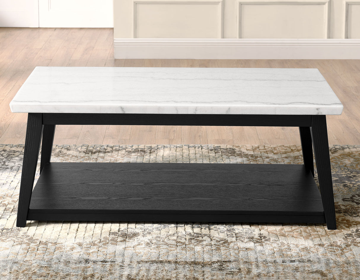 Vida White Marble Cocktail Table with Casters, Black Finish from Steve Silver - Luna Furniture