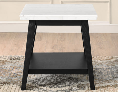 Vida White Marble Top End Table, Black Finish from Steve Silver - Luna Furniture