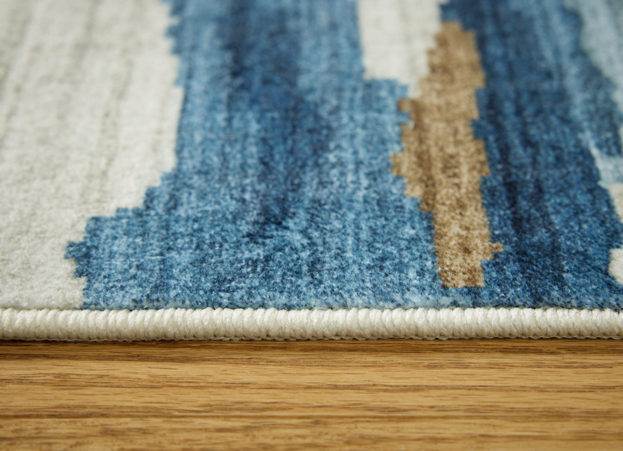 Vinlett Cream/Blue/Brown Washable Medium Rug from Ashley Furniture - Luna Furniture