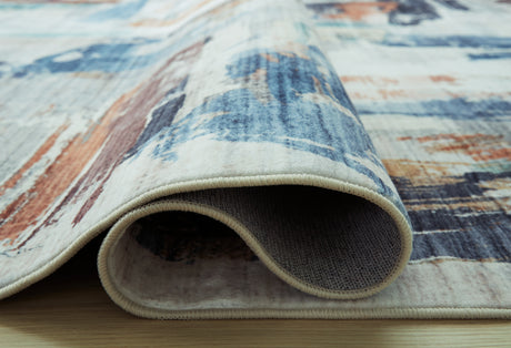 Vinlett Cream/Blue/Brown Washable Medium Rug from Ashley - Luna Furniture