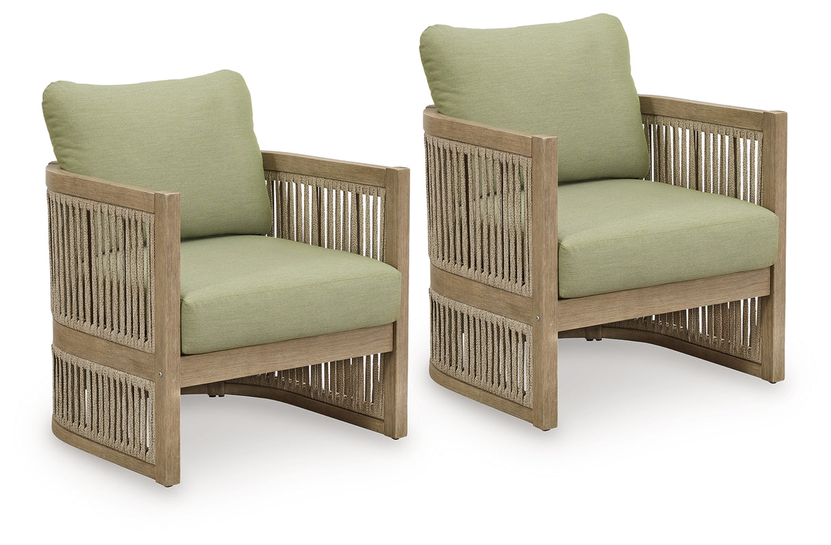 Vision Lane Beige/Green Outdoor Lounge Chair (Set of 2) from Ashley Furniture - Luna Furniture