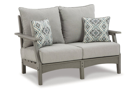 Visola Gray Outdoor Loveseat, 2 Lounge Chairs and Coffee Table from Ashley - Luna Furniture