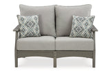 Visola Gray Outdoor Loveseat, 2 Lounge Chairs and Coffee Table from Ashley - Luna Furniture