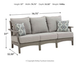 Visola Outdoor Sofa and 2 Lounge Chairs with Coffee Table and 2 End Tables in Gray from Ashley Furniture - Luna Furniture