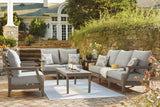 Visola Outdoor Sofa and Loveseat with 2 Lounge Chairs and End Table in Gray from Ashley Furniture - Luna Furniture