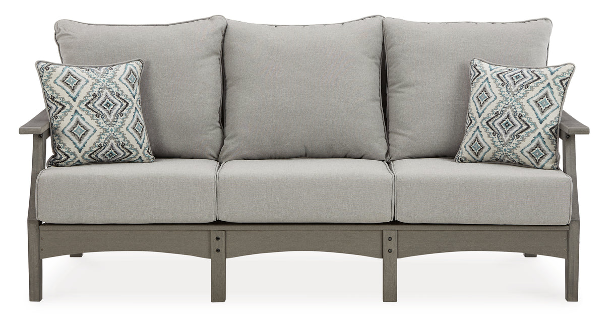 Visola Outdoor Sofa and Loveseat with 2 Lounge Chairs and End Table in Gray from Ashley Furniture - Luna Furniture