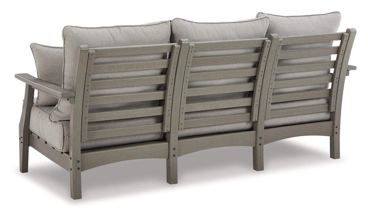 Visola Outdoor Sofa and Loveseat with 2 Lounge Chairs and End Table in Gray from Ashley Furniture - Luna Furniture