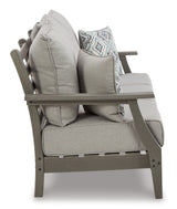 Visola Outdoor Sofa and Loveseat with 2 Lounge Chairs and End Table in Gray from Ashley Furniture - Luna Furniture