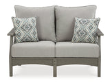 Visola Outdoor Sofa and Loveseat with 2 Lounge Chairs and End Table in Gray from Ashley Furniture - Luna Furniture