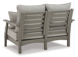 Visola Outdoor Sofa and Loveseat with 2 Lounge Chairs and End Table in Gray from Ashley Furniture - Luna Furniture