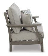 Visola Outdoor Sofa and Loveseat with 2 Lounge Chairs and End Table in Gray from Ashley Furniture - Luna Furniture