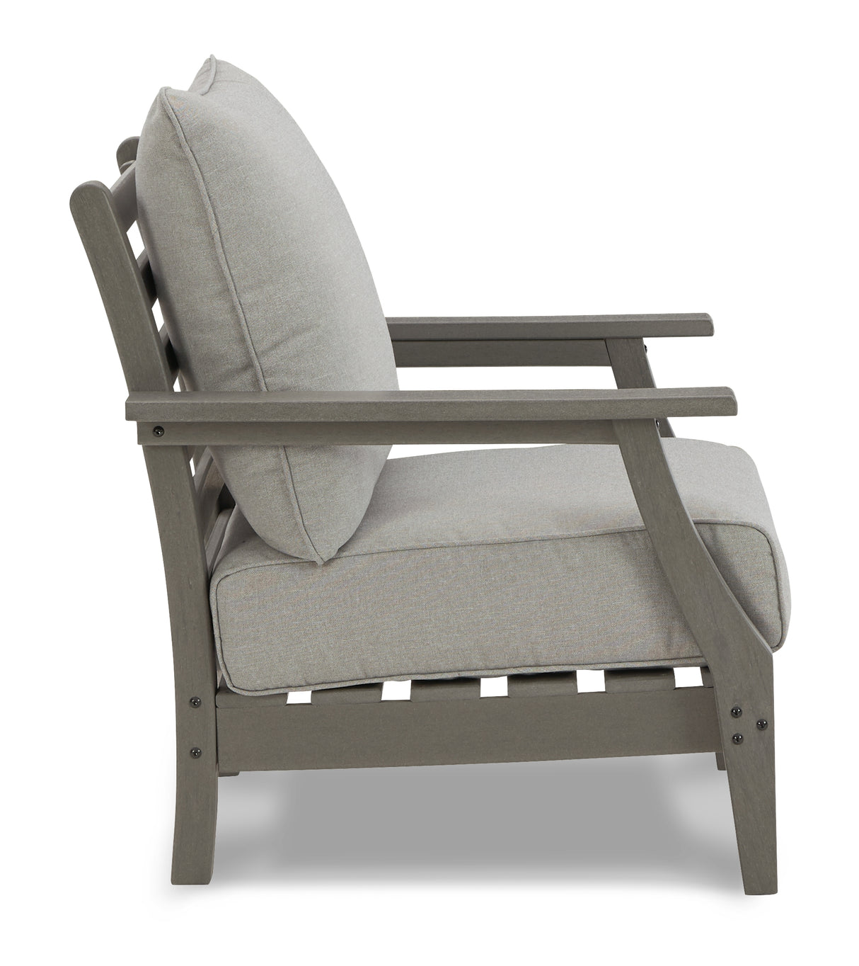 Visola Outdoor Sofa and Loveseat with 2 Lounge Chairs and End Table in Gray from Ashley Furniture - Luna Furniture