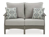 Visola Outdoor Sofa and Loveseat with Coffee Table in Gray from Ashley - Luna Furniture