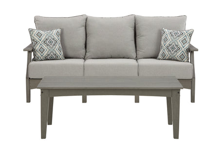 Visola Outdoor Sofa with Coffee Table in Gray from Ashley - Luna Furniture