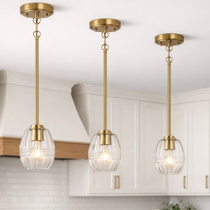 Vista Single Pendant Chain Hanging Light with Clear Glass - Satin Brass from Ashcroft Furniture - Luna Furniture