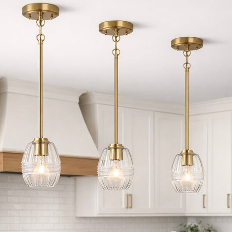 Vista Single Pendant Chain Hanging Light with Clear Glass - Satin Brass from Ashcroft Furniture - Luna Furniture