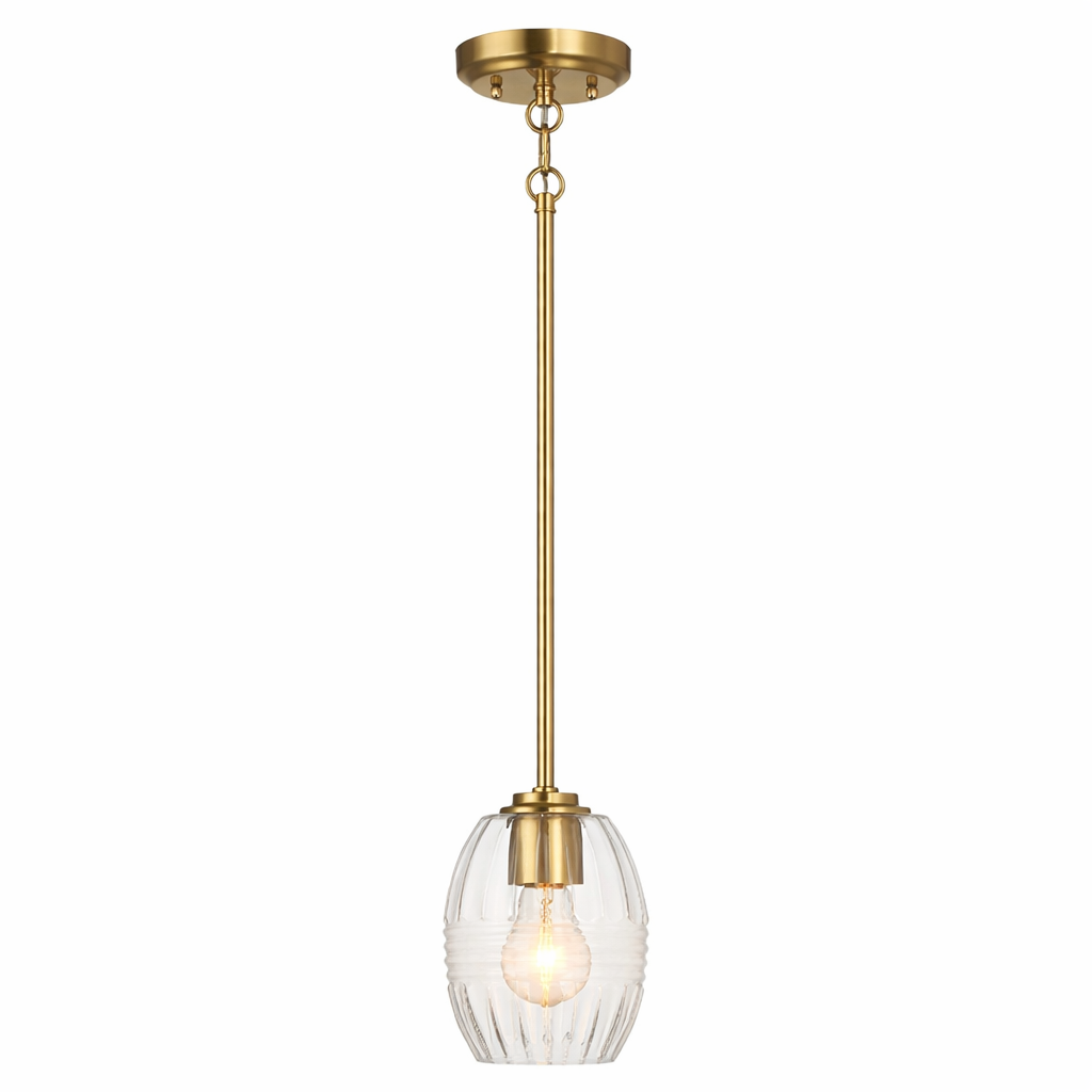 Vista Single Pendant Chain Hanging Light with Clear Glass - Satin Brass from Ashcroft Furniture - Luna Furniture