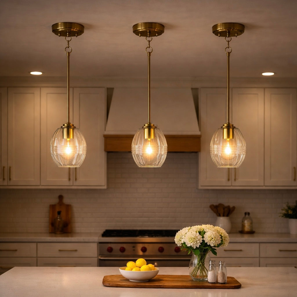 Vista Single Pendant Chain Hanging Light with Clear Glass - Satin Brass from Ashcroft Furniture - Luna Furniture