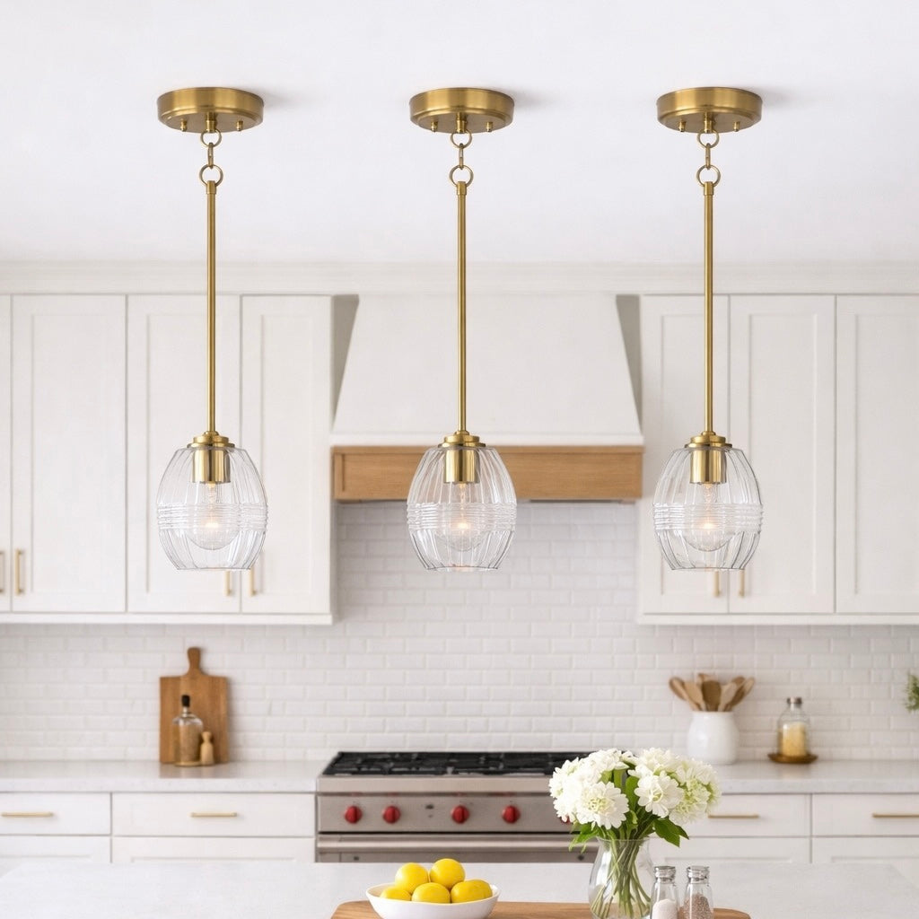 Vista Single Pendant Chain Hanging Light with Clear Glass - Satin Brass from Ashcroft Furniture - Luna Furniture