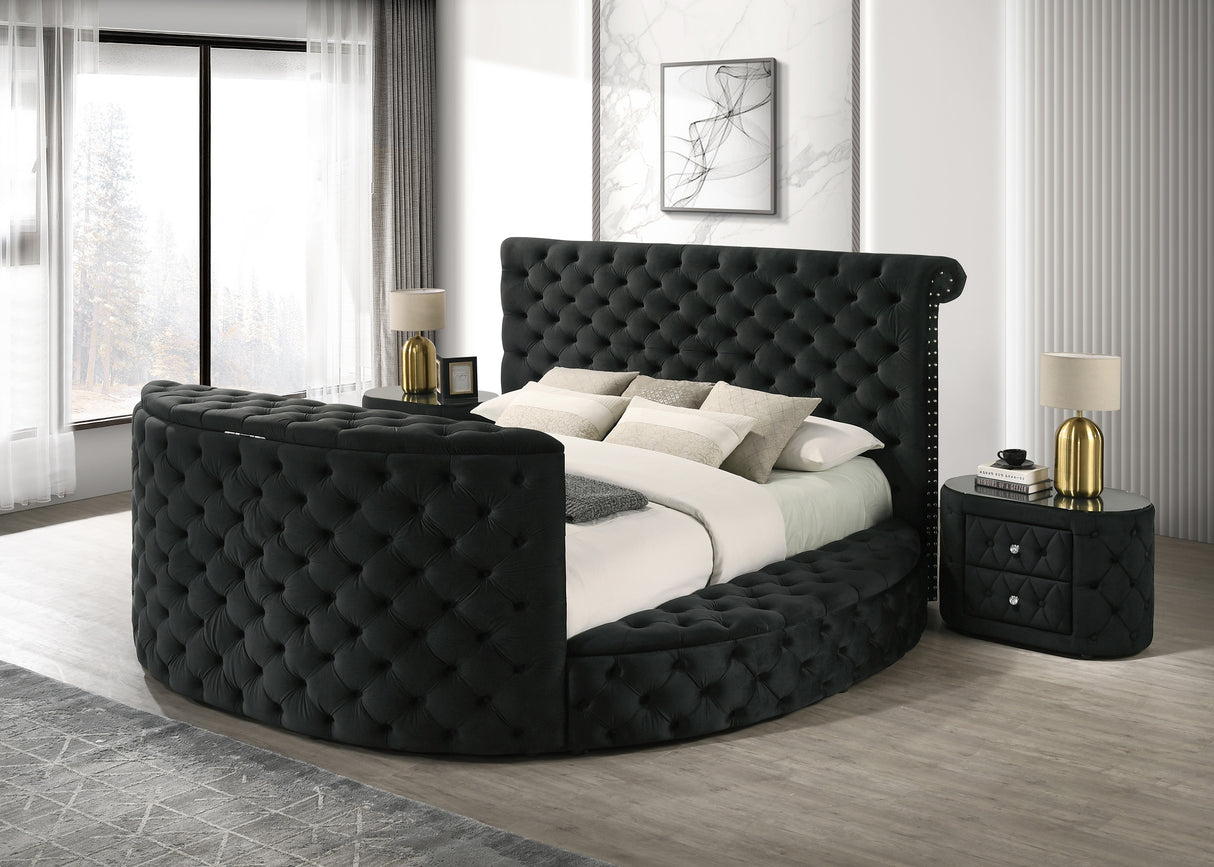 Voltare Black Queen Upholstered Fireplace Bed with TV Lift from Crown Mark - Luna Furniture