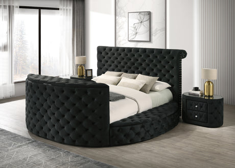 Voltare Black Queen Upholstered Fireplace Bed with TV Lift from Crown Mark - Luna Furniture