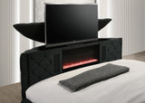 Voltare Black Queen Upholstered Fireplace Bed with TV Lift from Crown Mark - Luna Furniture