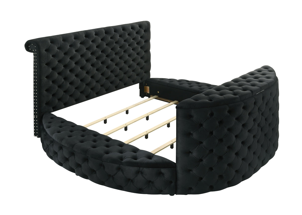 Voltare Black Queen Upholstered Fireplace Bed with TV Lift from Crown Mark - Luna Furniture