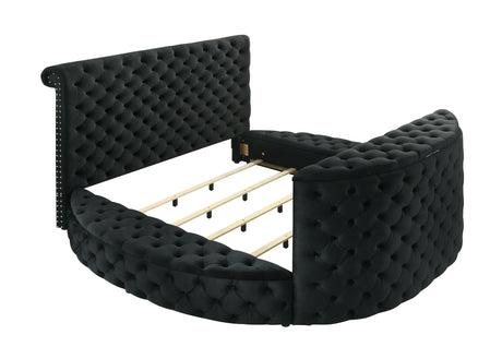 Voltare Black King Upholstered Fireplace Bed with TV Lift from Crown Mark - Luna Furniture