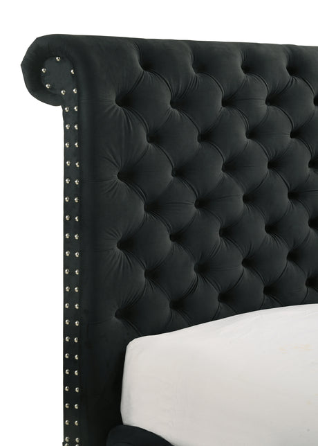 Voltare Black King Upholstered Fireplace Bed with TV Lift from Crown Mark - Luna Furniture