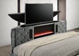 Voltare Gray Queen Upholstered Fireplace Bed with TV Lift from Crown Mark - Luna Furniture