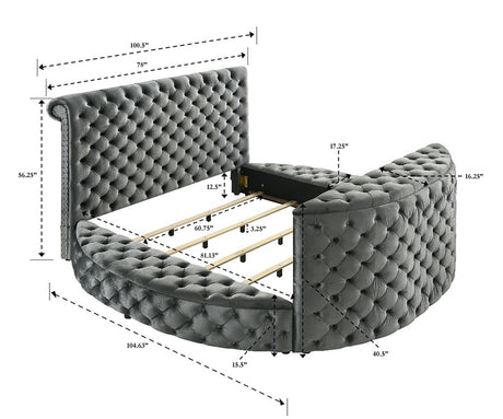 Voltare Gray Queen Upholstered Fireplace Bed with TV Lift from Crown Mark - Luna Furniture