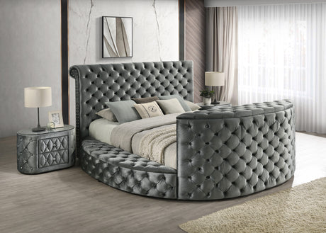 Voltare Gray Queen Upholstered Fireplace Bed with TV Lift from Crown Mark - Luna Furniture