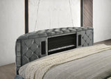 Voltare Gray Queen Upholstered Fireplace Bed with TV Lift from Crown Mark - Luna Furniture
