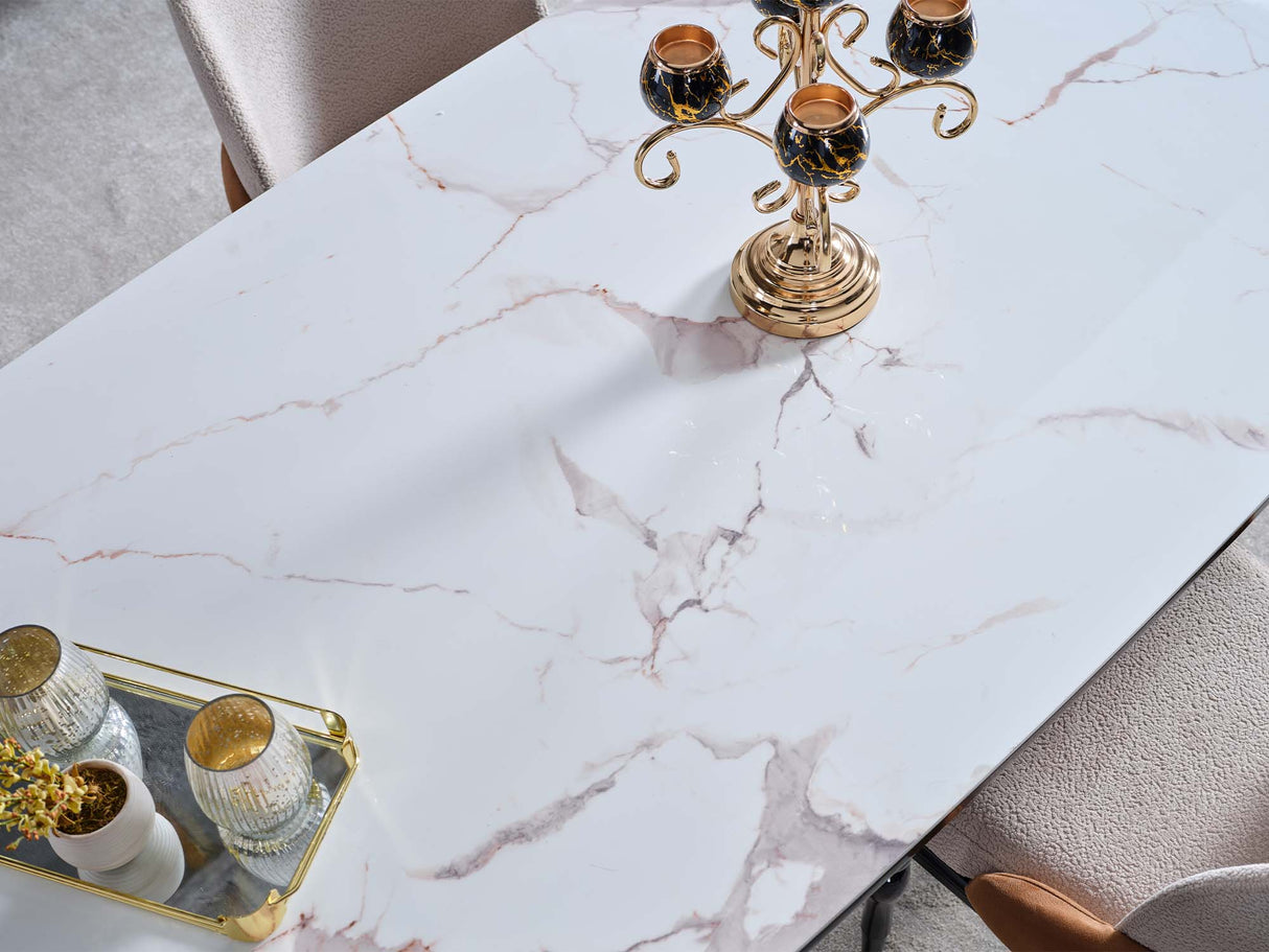 Voyance Cream/Black Dining Room Set (Dining Table & 6 Dining Chair) from Furnia - Luna Furniture