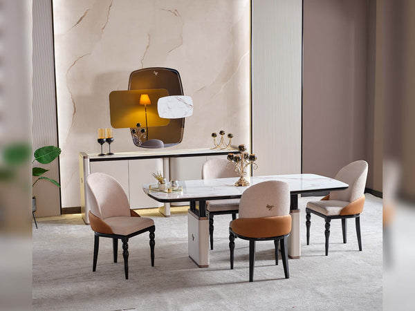 Voyance Cream/Black Dining Room Set (Dining Table & 6 Dining Chair)