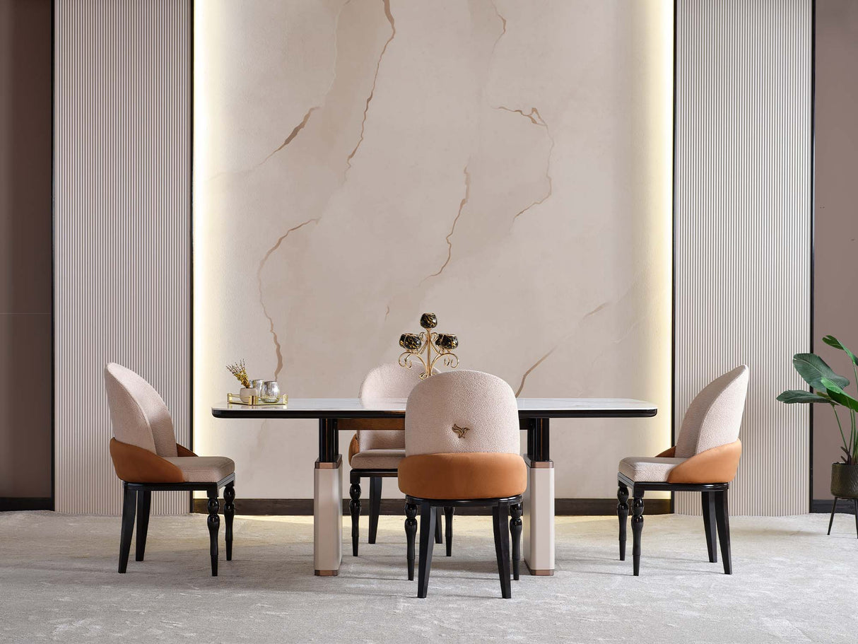 Voyance Cream/Black Dining Room Set (Dining Table & 6 Dining Chair) from Furnia - Luna Furniture