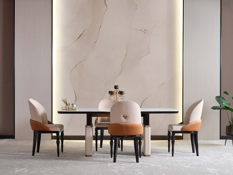 Voyance Cream/Black Dining Room Set (Dining Table & 6 Dining Chair) from Furnia - Luna Furniture