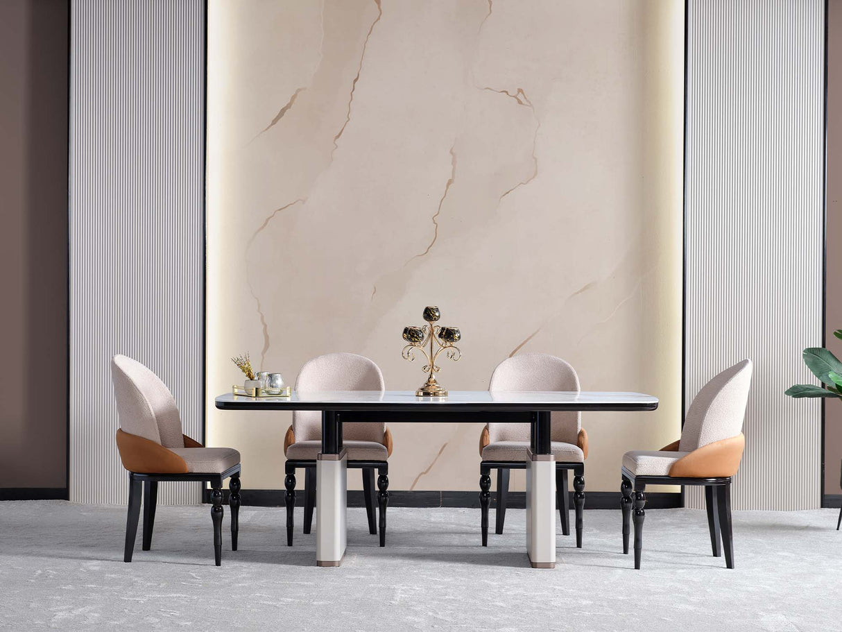 Voyance Cream/Black Dining Room Set (Dining Table & 6 Dining Chair) from Furnia - Luna Furniture