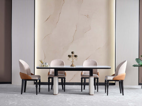 Voyance Cream/Black Dining Room Set (Dining Table & 6 Dining Chair) from Furnia - Luna Furniture