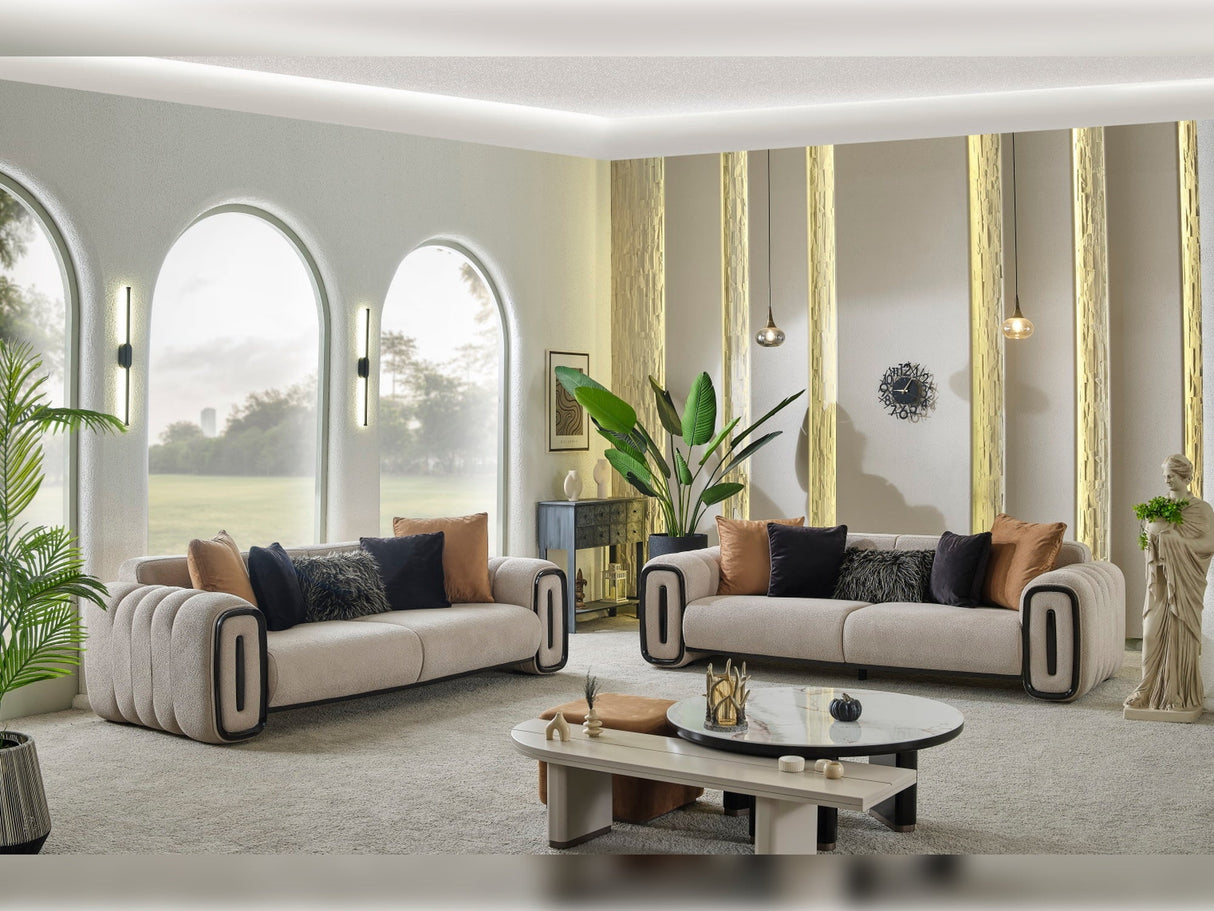 Voyance Stationary 4 Seat Sofa in Beige from Furnia - Luna Furniture