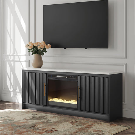 Cadmori Black/White 63" TV Stand with Electric Fireplace from Ashley Furniture - Luna Furniture