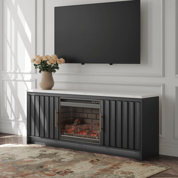 Cadmori Black/White 63" TV Stand with Electric Fireplace