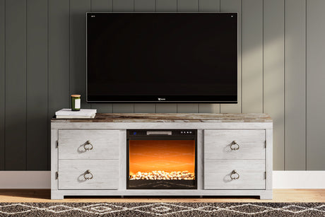 Willowton Whitewash TV Stand with Electric Fireplace